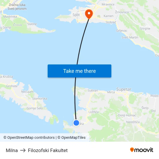 Milna to Filozofski Fakultet map