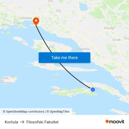 Korčula to Filozofski Fakultet map