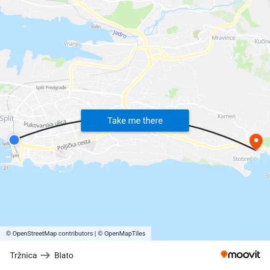 Tržnica to Blato map