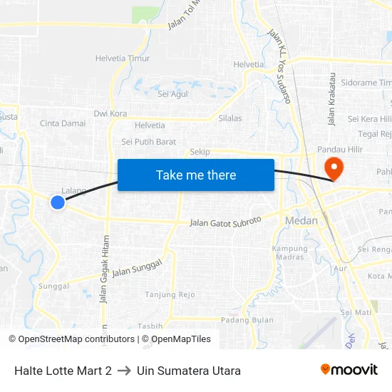 Halte Lotte Mart 2 to Uin Sumatera Utara map