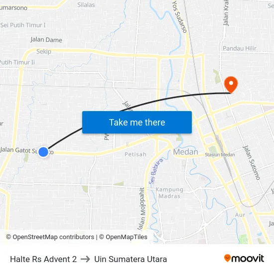 Halte Rs Advent 2 to Uin Sumatera Utara map