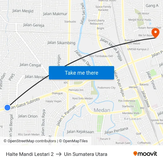 Halte Mandi Lestari 2 to Uin Sumatera Utara map