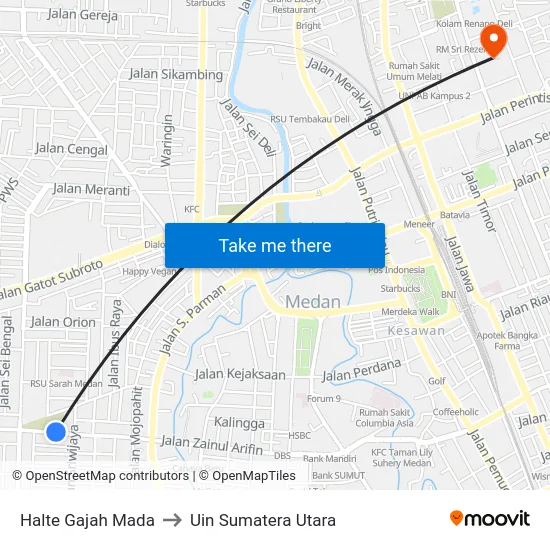 Halte Gajah Mada to Uin Sumatera Utara map