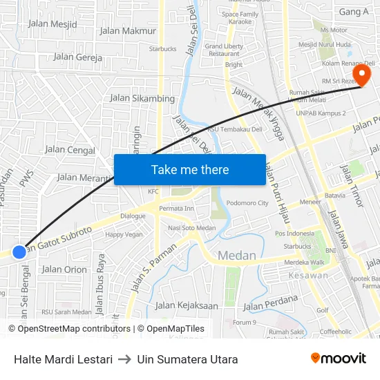Halte Mardi Lestari to Uin Sumatera Utara map