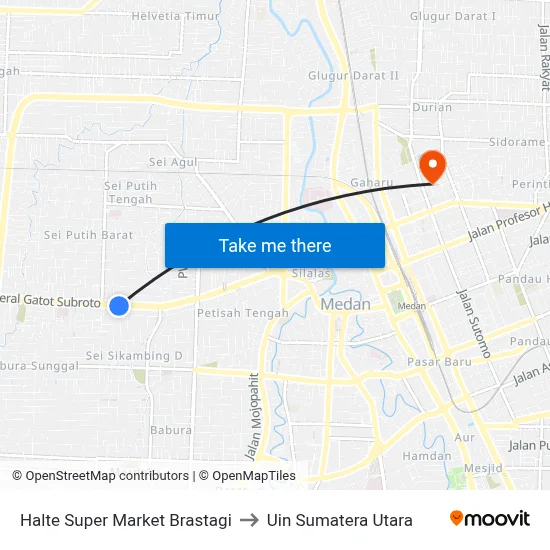 Halte Super Market Brastagi to Uin Sumatera Utara map