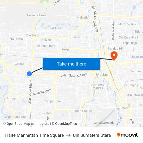 Halte Manhattan Time Square to Uin Sumatera Utara map