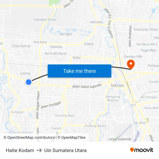 Halte Kodam to Uin Sumatera Utara map