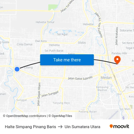 Halte Simpang Pinang Baris to Uin Sumatera Utara map