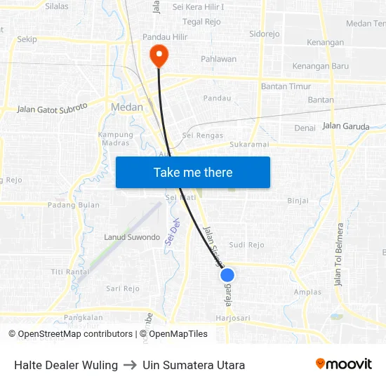 Halte Dealer Wuling to Uin Sumatera Utara map