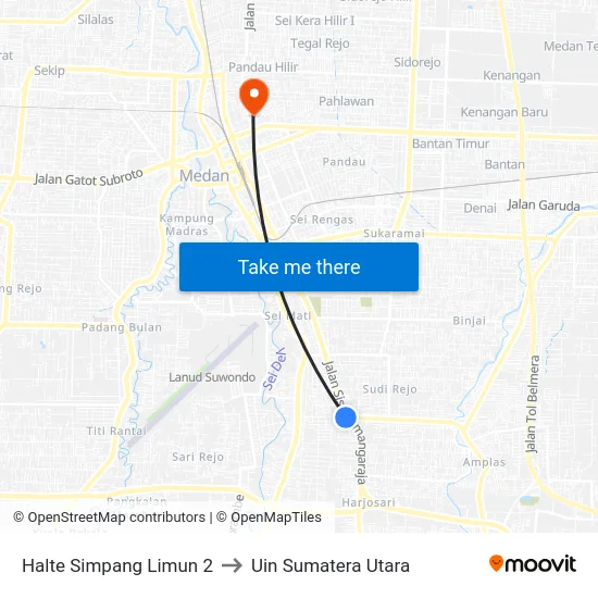 Halte Simpang Limun 2 to Uin Sumatera Utara map