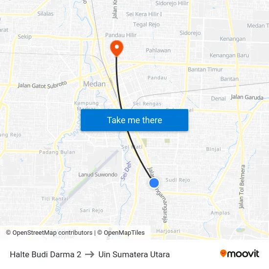 Halte Budi Darma 2 to Uin Sumatera Utara map