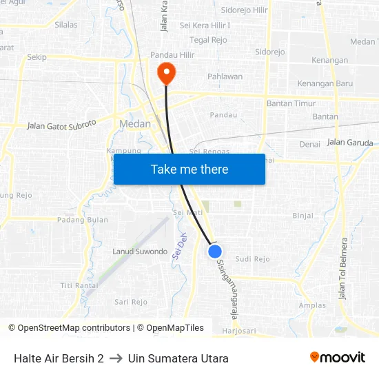 Halte Air Bersih 2 to Uin Sumatera Utara map