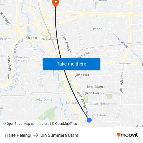 Halte Pelangi to Uin Sumatera Utara map