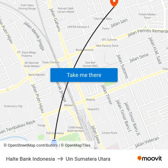 Halte Bank Indonesia to Uin Sumatera Utara map