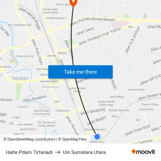 Halte Pdam Tirtanadi to Uin Sumatera Utara map