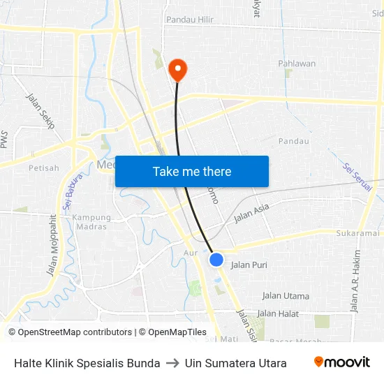 Halte Klinik Spesialis Bunda to Uin Sumatera Utara map