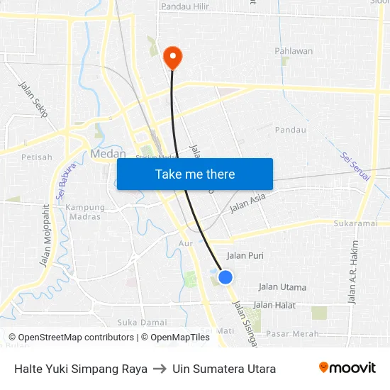 Halte Yuki Simpang Raya to Uin Sumatera Utara map