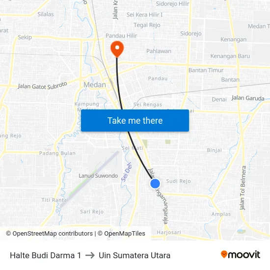 Halte Budi Darma 1 to Uin Sumatera Utara map