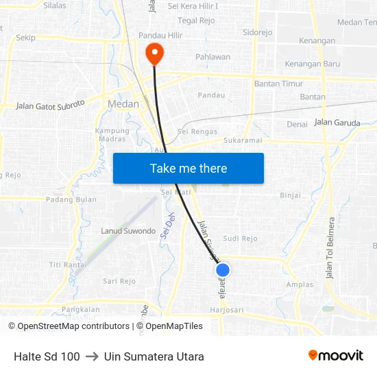 Halte Sd 100 to Uin Sumatera Utara map