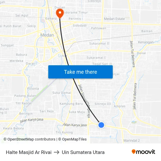 Halte Masjid Ar Rivai to Uin Sumatera Utara map
