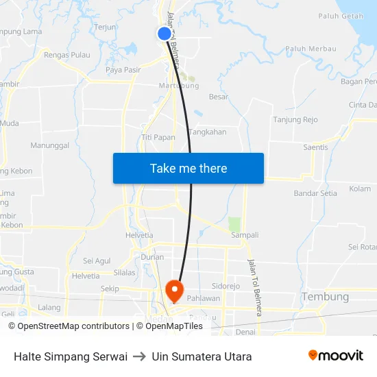 Halte Simpang Serwai to Uin Sumatera Utara map