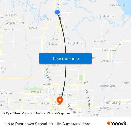 Halte Rusunawa Serwai to Uin Sumatera Utara map