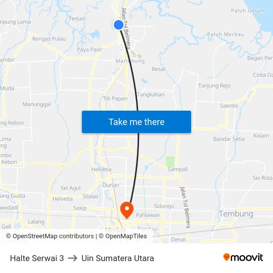 Halte Serwai 3 to Uin Sumatera Utara map