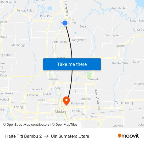 Halte Titi Bambu 2 to Uin Sumatera Utara map