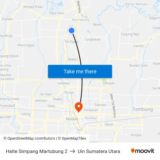 Halte Simpang Martubung 2 to Uin Sumatera Utara map
