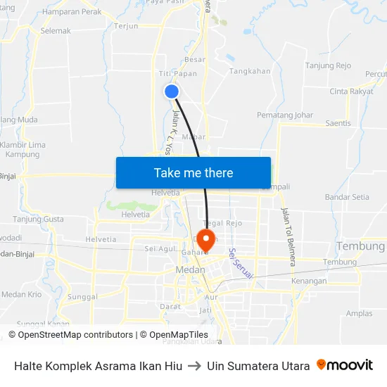 Halte Komplek Asrama Ikan Hiu to Uin Sumatera Utara map