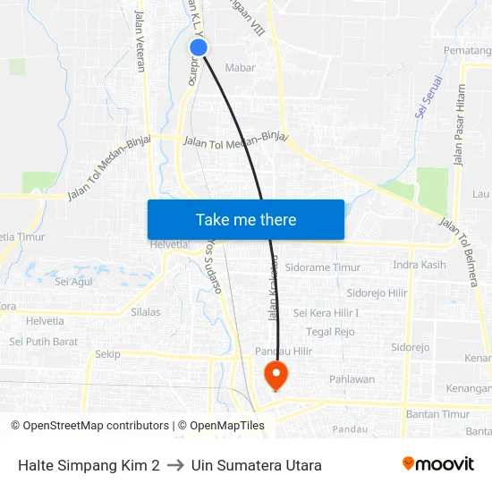 Halte Simpang Kim 2 to Uin Sumatera Utara map