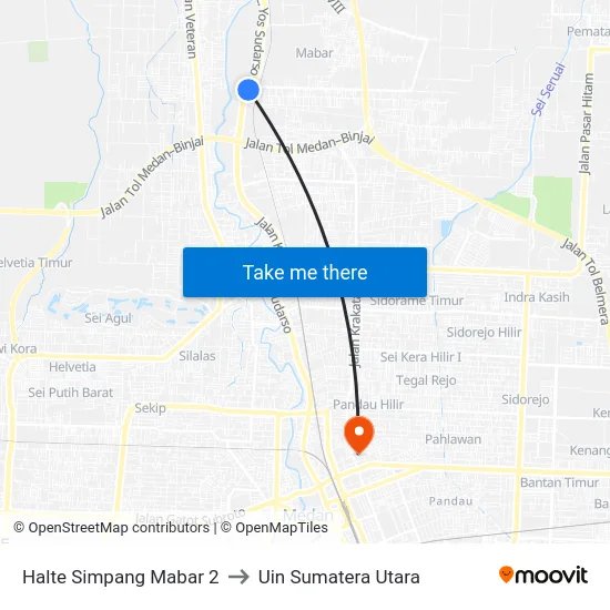 Halte Simpang Mabar 2 to Uin Sumatera Utara map