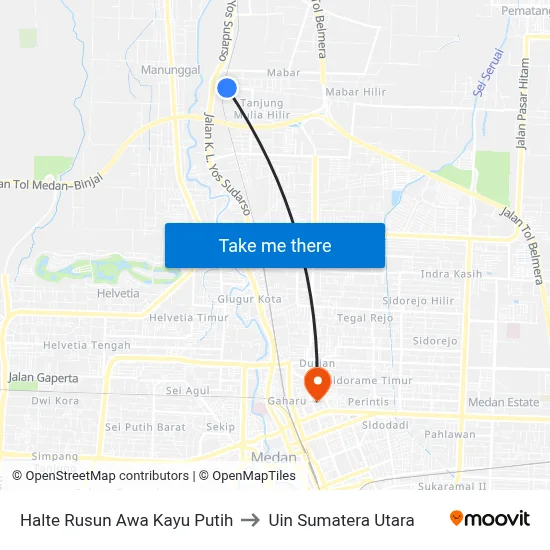 Halte Rusun Awa Kayu Putih to Uin Sumatera Utara map