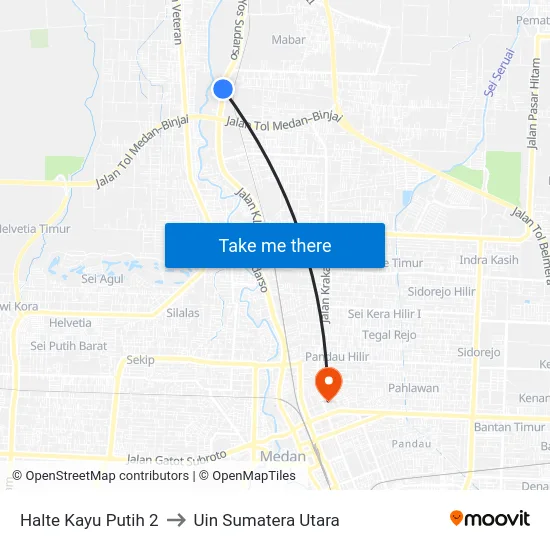 Halte Kayu Putih 2 to Uin Sumatera Utara map