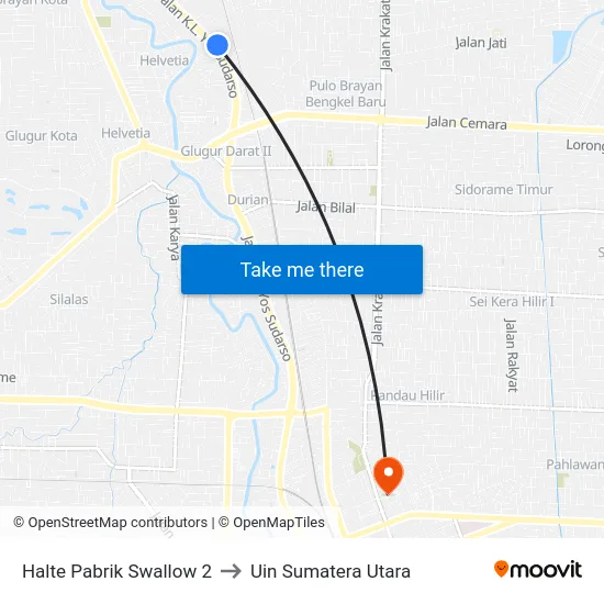 Halte Pabrik Swallow 2 to Uin Sumatera Utara map