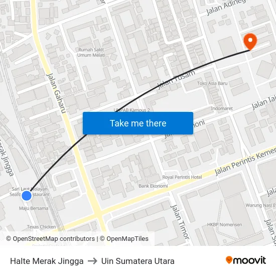 Halte Merak Jingga to Uin Sumatera Utara map