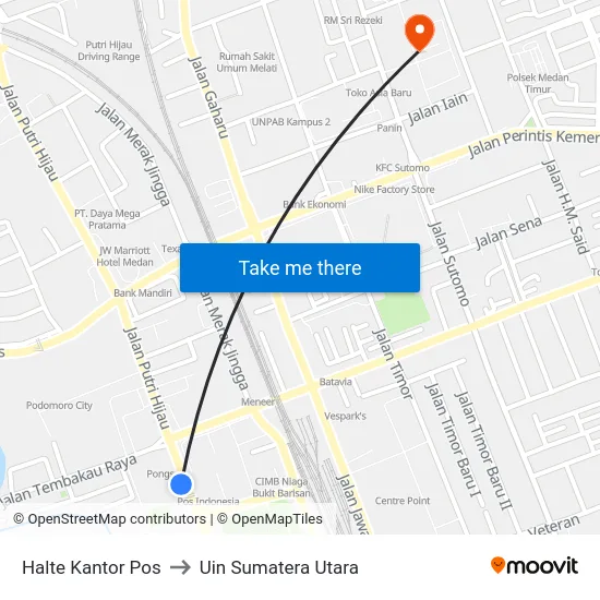 Halte Kantor Pos to Uin Sumatera Utara map