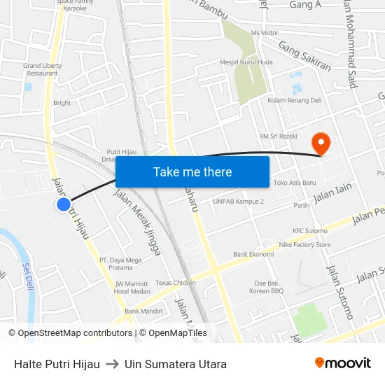 Halte Putri Hijau to Uin Sumatera Utara map