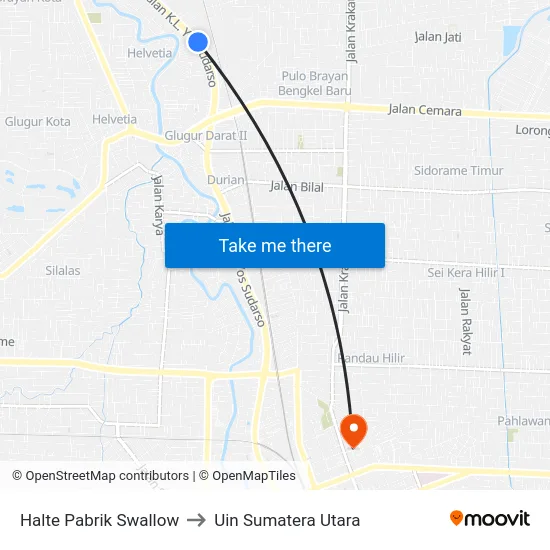 Halte Pabrik Swallow to Uin Sumatera Utara map