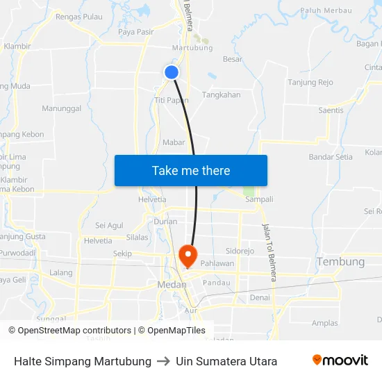Halte Simpang Martubung to Uin Sumatera Utara map