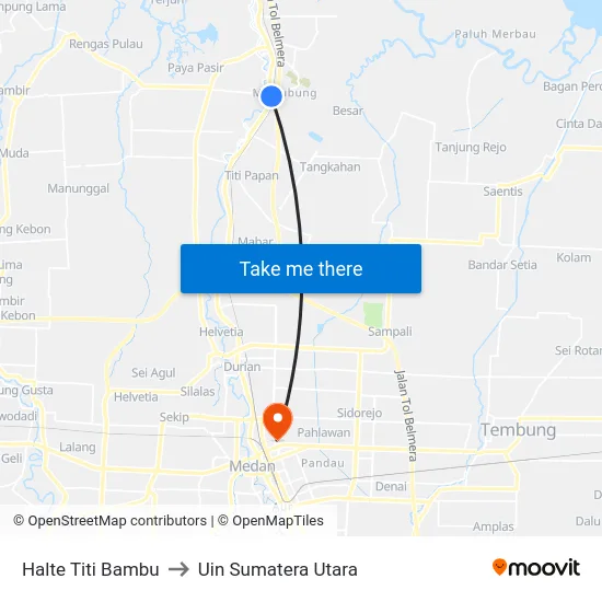 Halte Titi Bambu to Uin Sumatera Utara map