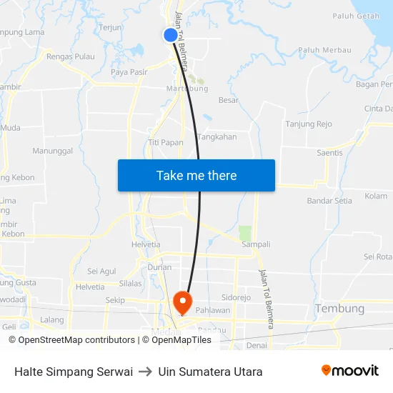 Halte Simpang Serwai to Uin Sumatera Utara map