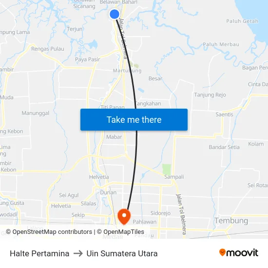 Halte Pertamina to Uin Sumatera Utara map