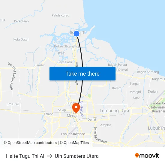 Halte Tugu Tni Al to Uin Sumatera Utara map