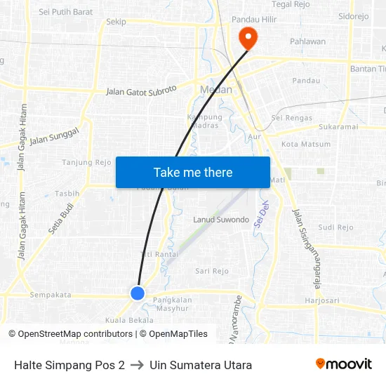 Halte Simpang Pos 2 to Uin Sumatera Utara map