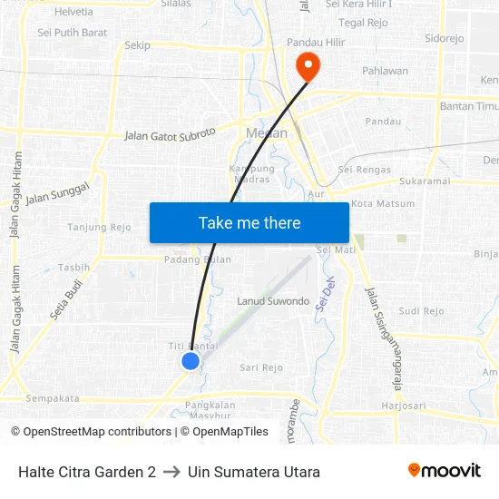 Halte Citra Garden 2 to Uin Sumatera Utara map