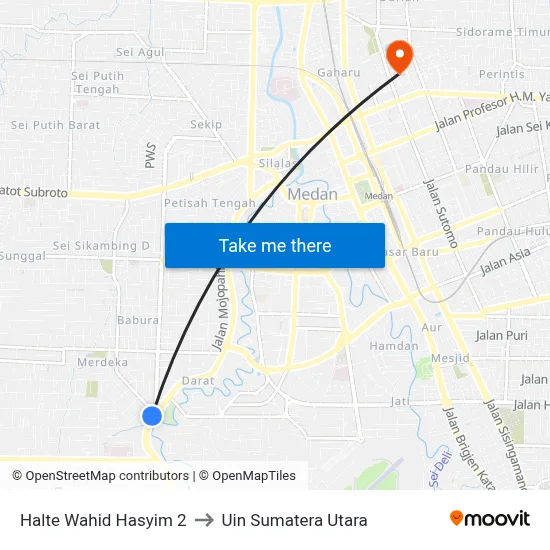 Halte Wahid Hasyim 2 to Uin Sumatera Utara map