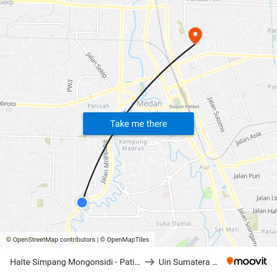 Halte Simpang Mongonsidi - Patimura 2 to Uin Sumatera Utara map