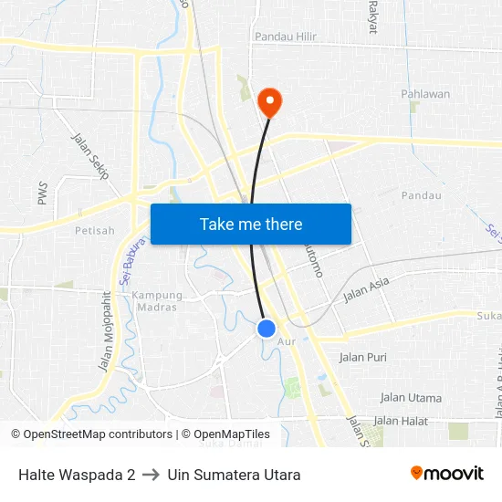 Halte Waspada 2 to Uin Sumatera Utara map
