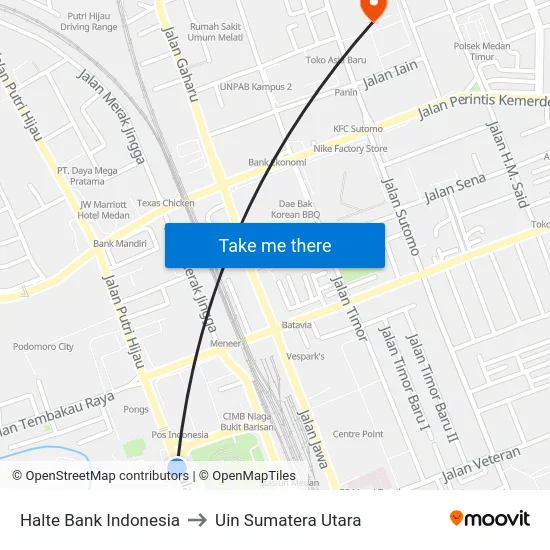 Halte Bank Indonesia to Uin Sumatera Utara map